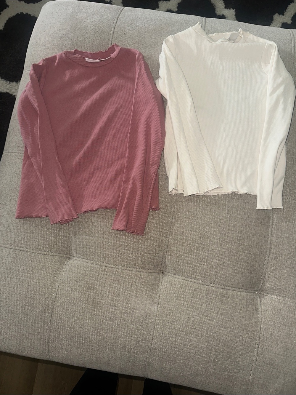 Zara Girls Long Sleeve Ribbed Tops in Dusty Rose and White
